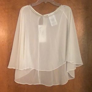 David’s Bridal sheer wedding cape w pearl detail